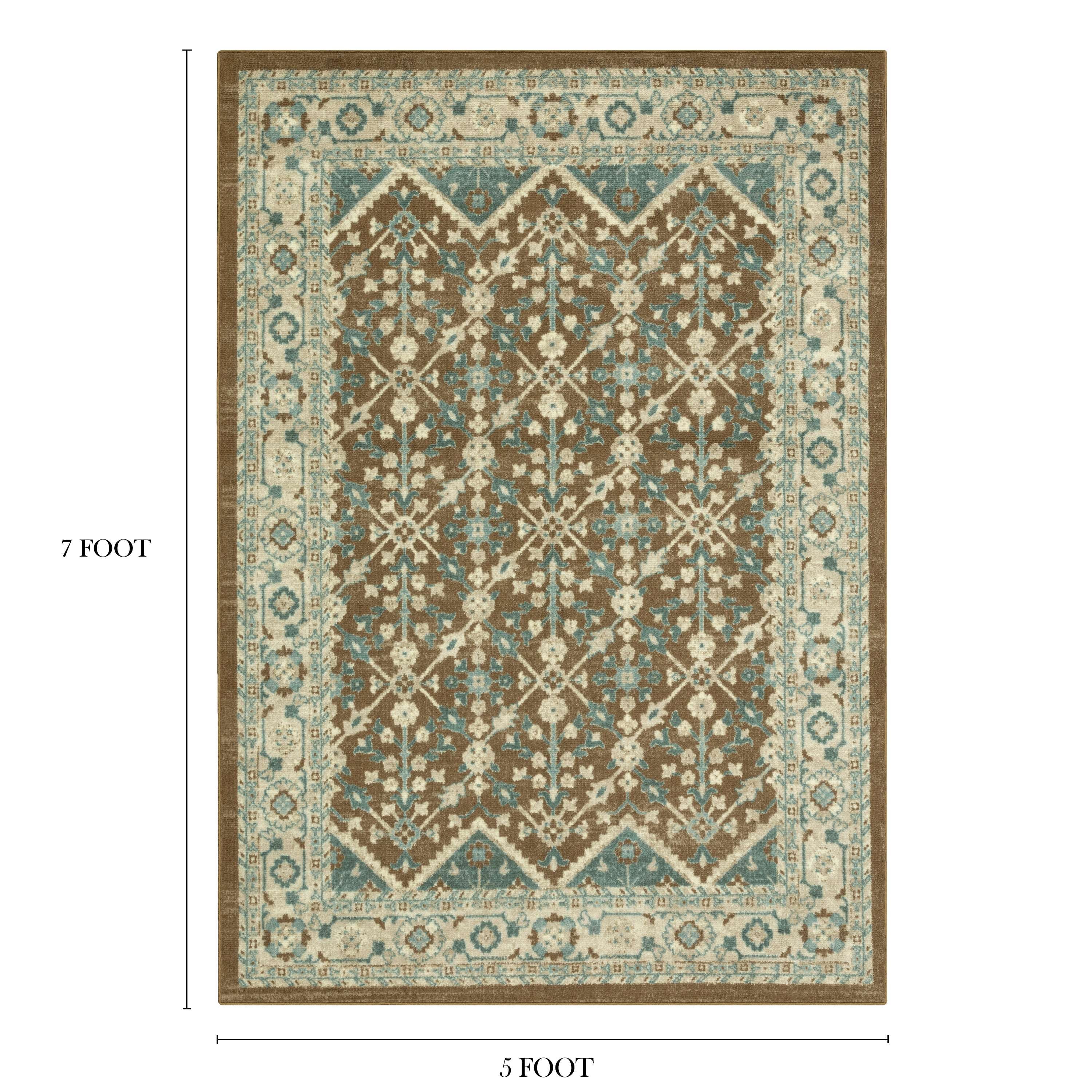 Mainstays Persian Border Medallion Loop Print Brown Blue Indoor Area Rug, 5' x 7'