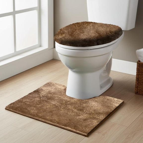 Beige 3-Piece Bath Lid and Contour Set with Mat, Non-Slip Backing