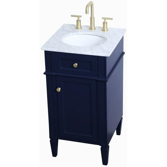 Pemberly Row Modern 18" Single Marble Top Bathroom Vanity in Blue