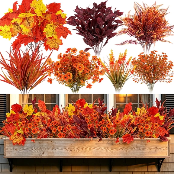 Fall Decor Huryfox 20 Pcs Fake Plants Set of Autumn Decoration Artificial Flowers Faux Maple Leaves for Thanksgiving Home Farmhouse