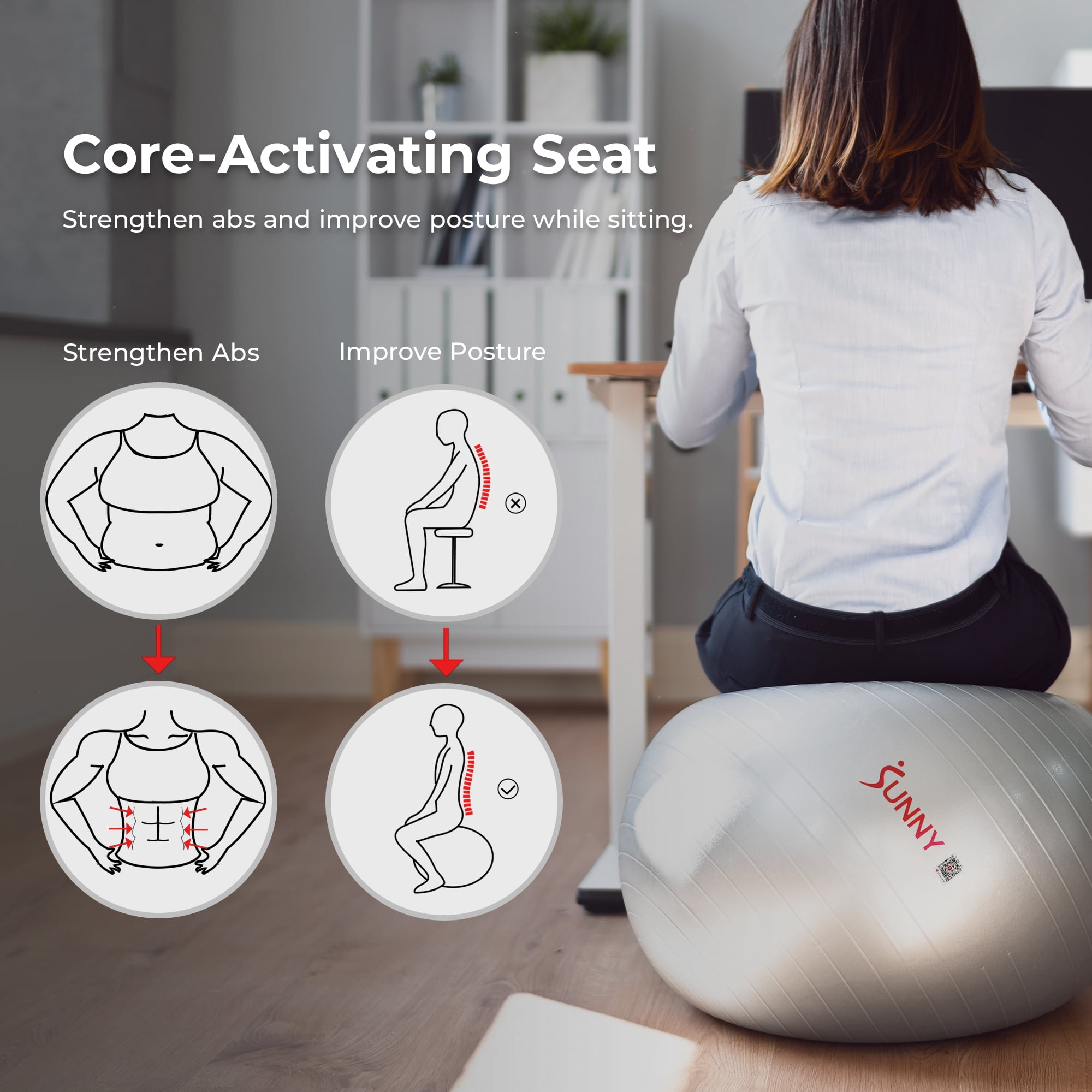 Sunny Health & Fitness Premium Yoga Ball Large 75CM Anti-Burst Exercise Ball for Workouts, Pregnancy, Physical Therapy, Stability Ball Chair Fitness, Extra Thick Yoga Ball with Pump - SF-EB02-L