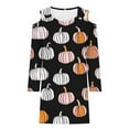 thumbnail image 4 of Fartey Women's Halloween Mini Dresses Ring Hole Cold Shoulder Tank Dress Slim Fit V Neck Long Sleeve Tunic Dress Funny Pumpkin Print Dress, 4 of 5