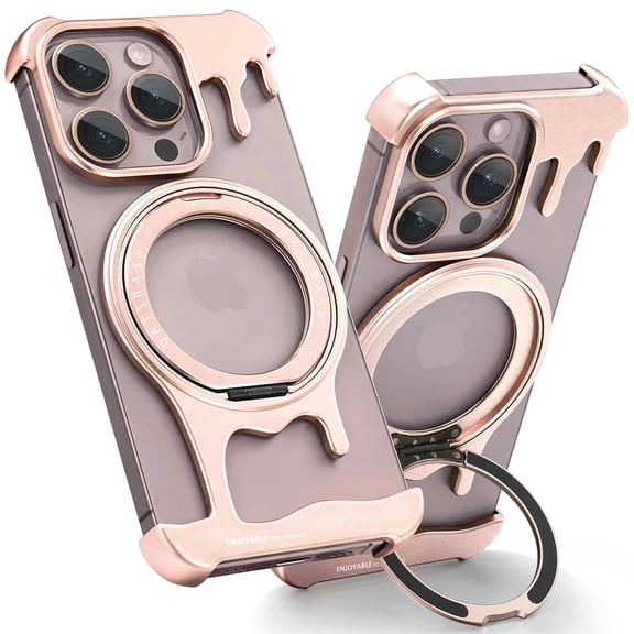 Frameless Bumper Case for iPhone 16 Pro Max 15 Plus 14 13 Case, Metal Kickstand 360° Rotatable Magnetic Stand, Minimalist Aluminum Bumper Protective, Bezel Less Slim Shockproof