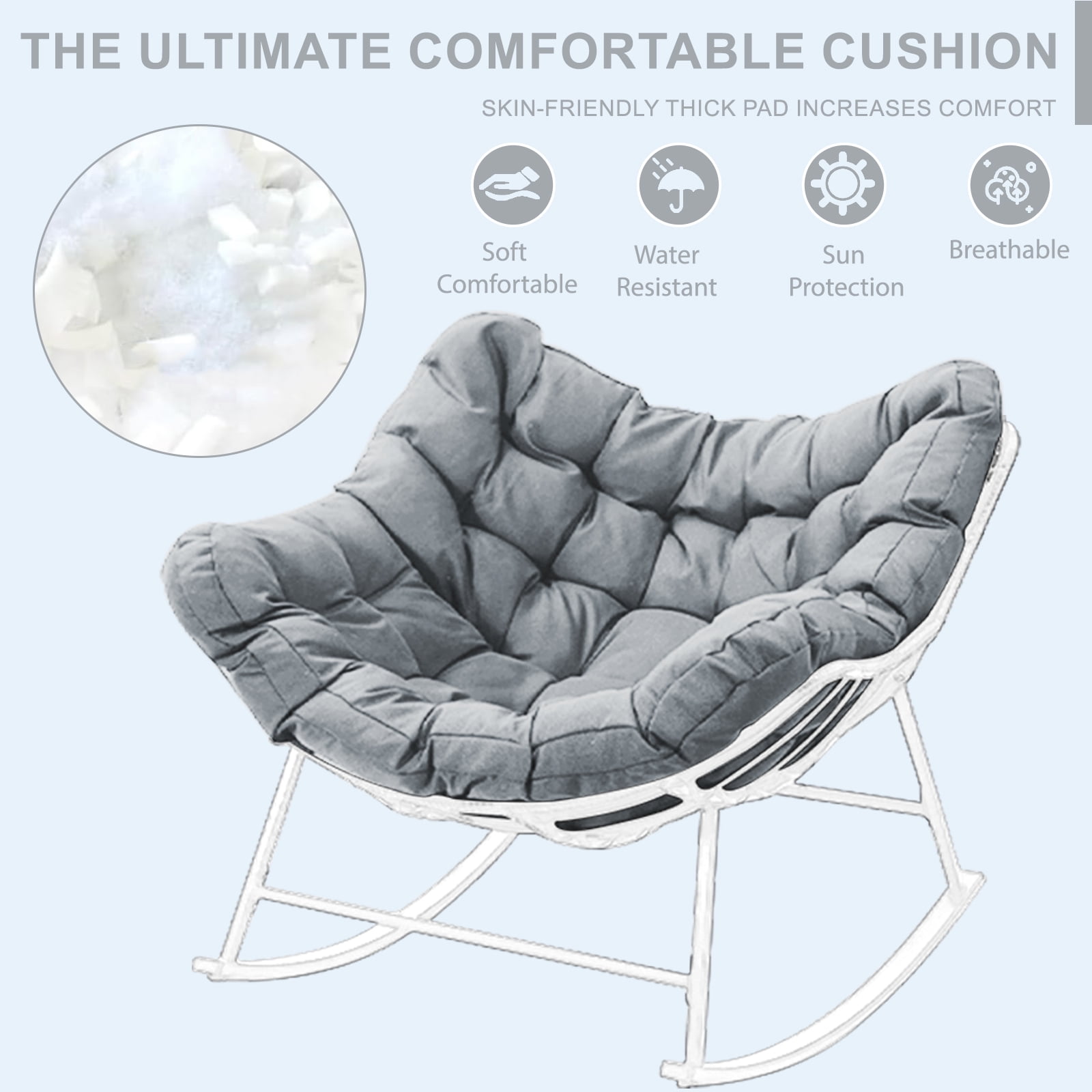 XXLYY Outdoor Rocking Chair Cushions – 6.3" Thick Waterproof Papasan Egg Chair Pad with Ties, Comfortable Round Seat Cushion for Living Room, Patio, Porch, or Balcony