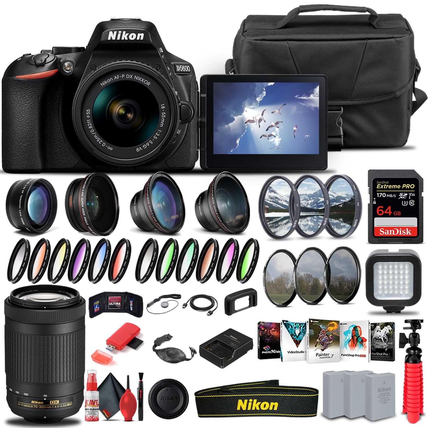 Nikon D5600 DSLR Camera W/ 1855mm and Nikon 70300mm Lens Advanced