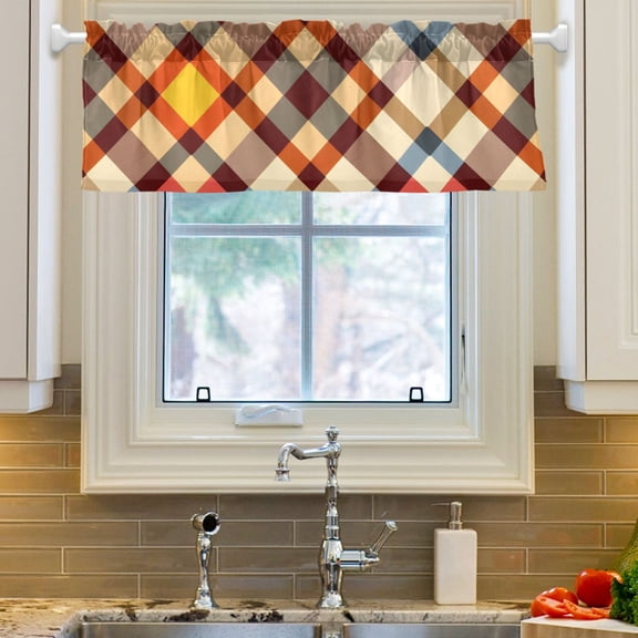 Ryvnso Red Artistic Checkered Pattern Window Valance Kitchen Farmhouse Rod Pocket Short Curtain 54x18 inch