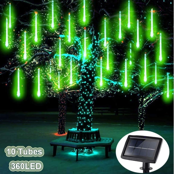 LINLIN LED Meteor Shower Solar Lights Garden, Waterproof 30cm 10 Tubes 360LEDs Falling Raindrop Cascading Decorative String Lights for Holiday Party Wedding Christmas Tree Decoratio