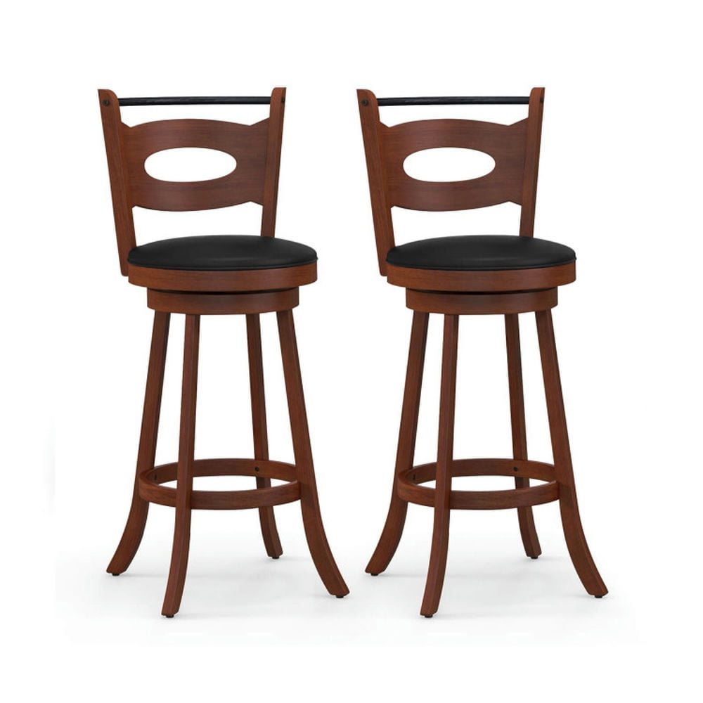 Demi Bonn 29" 2 Pieces Swivel Bar Stools with Curved Backrest and Seat Cushions, Modern Dining Chair, Brown