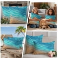 thumbnail image 3 of 2 Pack Outdoor Waterproof Throw Pillow Covers,Beach Sea Foaming Waves Blue Ombre Decorative Square Patio Pillowcases for Chair Couch Sofa 16x16in, 3 of 9