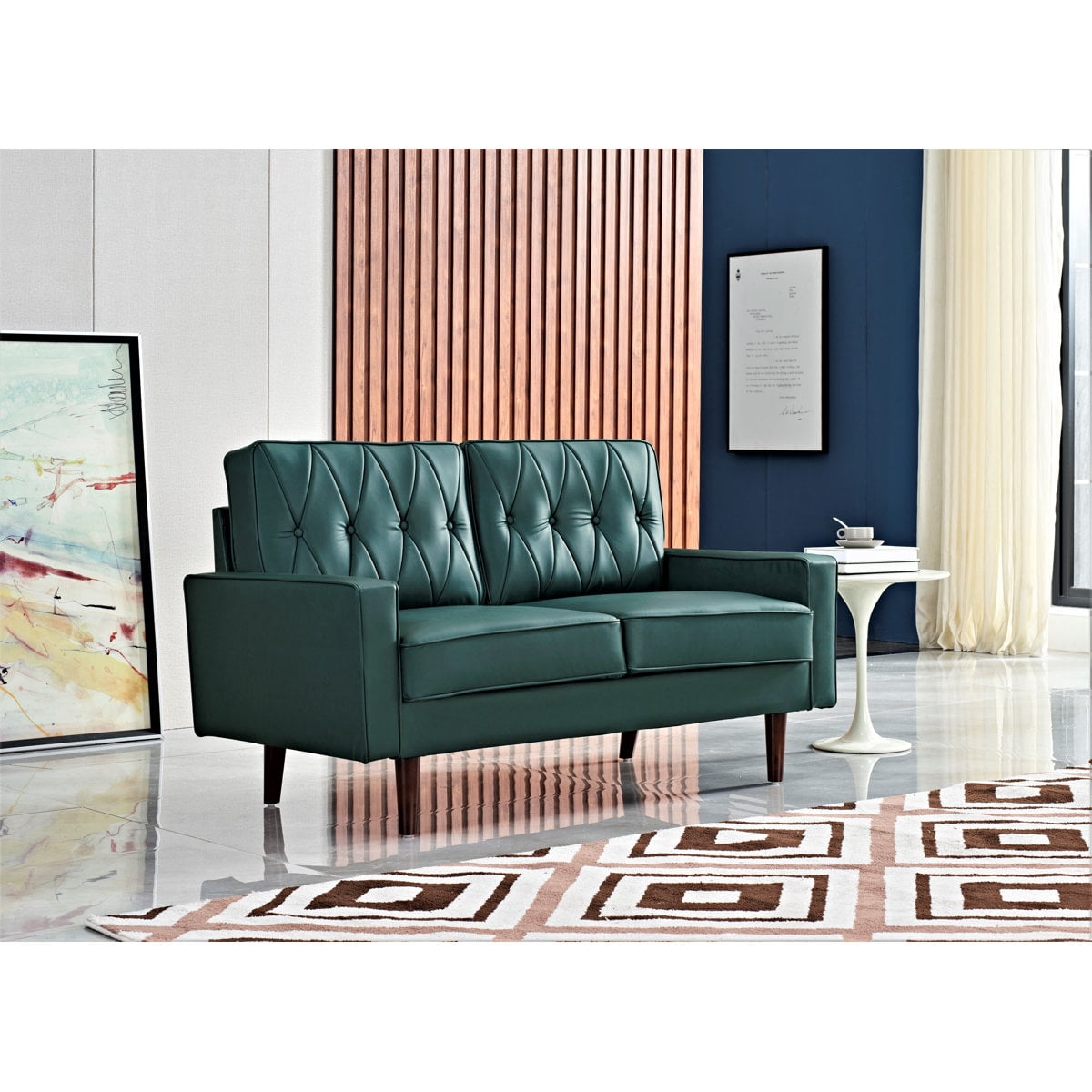 US Pride Modern Style Faux Leather Loveseat with Elegant Round Tapered Legs