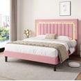thumbnail image 2 of Amolife Queen Bed Frame, Platform Bed with Crystal LED Light Velvet Vertical Channel Upholstered Headboard, Pink, 2 of 9