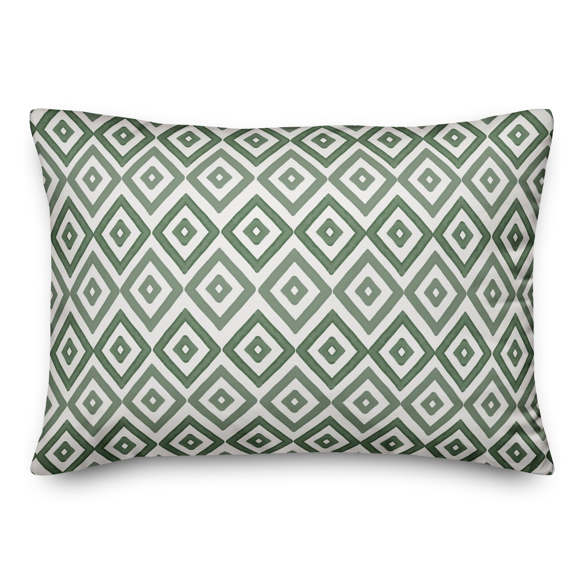 Creative Products Happy Place Green and White Tile Diamonds 14x20 Indoor / Outdoor Pillow
