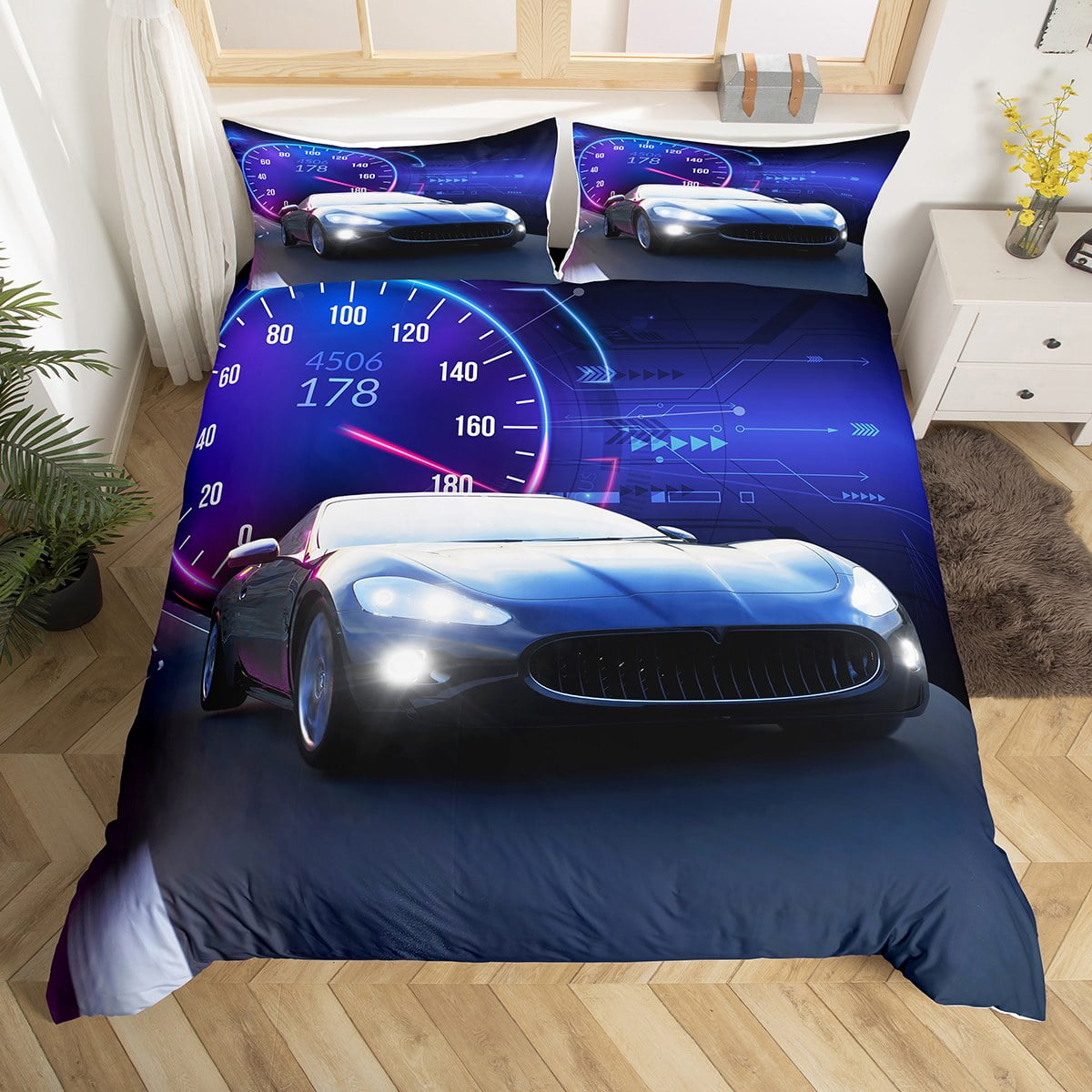 YST Racing Car Bedding Set For Boys Queen Teen Speed Sports Car