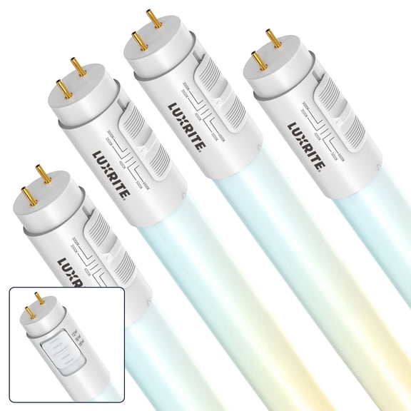 LUXRITE 4FT LED Tube Light, T8, 12W-18W, 3000K-6500K Up to 2250LM, 220, Ballast Compatible, Damp Rated UL Listed 4 Pack