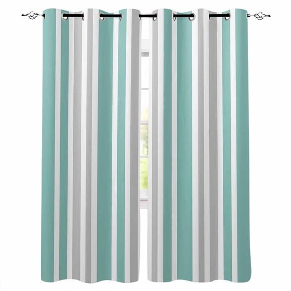 Fsddascl Aqua Grey Stripe Blackout Curtains for Bedroom/Living Room, Thermal Insulated Kitchen Curtains, Farmhouse Minimalist Striped Grommet Darkening Window Treatment Drapes 42"x63"x2