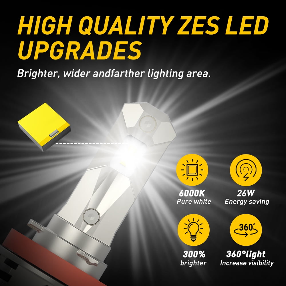 AUXITO H11 Headlight Bulb, 12000LM 300% Brighter H8 H9 H11 LED Headlight Bulbs for Low Beam High Beam, 6000K White, Pack of 2