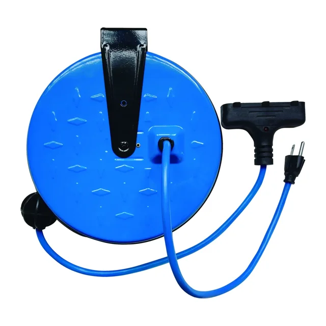 FlexiCord Cordon d'Intérieur sur Bobine en Métal Rétractable SJTW 16/3 GFI Bleu 30pi