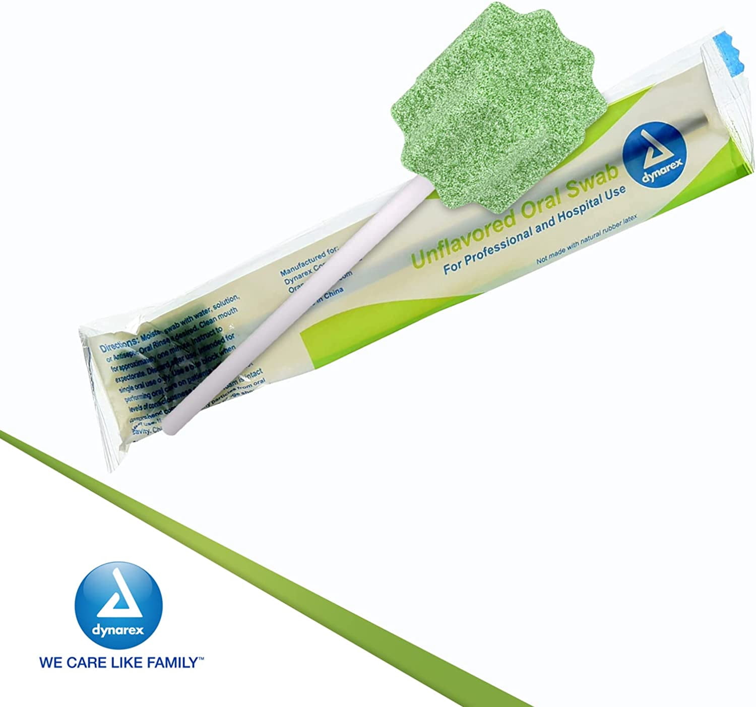 Dynarex 3-1/2 Inch Length Oral Swab with Green Foam Tip 1218, 250 Ct
