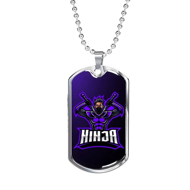 Ninja Purple Necklace Stainless Steel or 18k Gold Dog Tag 24" Chain
