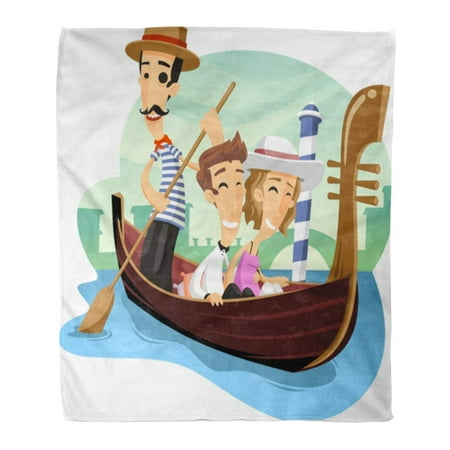 LADDKE Flannel Throw Blanket Italy Couple Gondola Venice Ride Cartoon Gondolier Beautiful Characters Soft for Bed Sofa and Couch 50x60