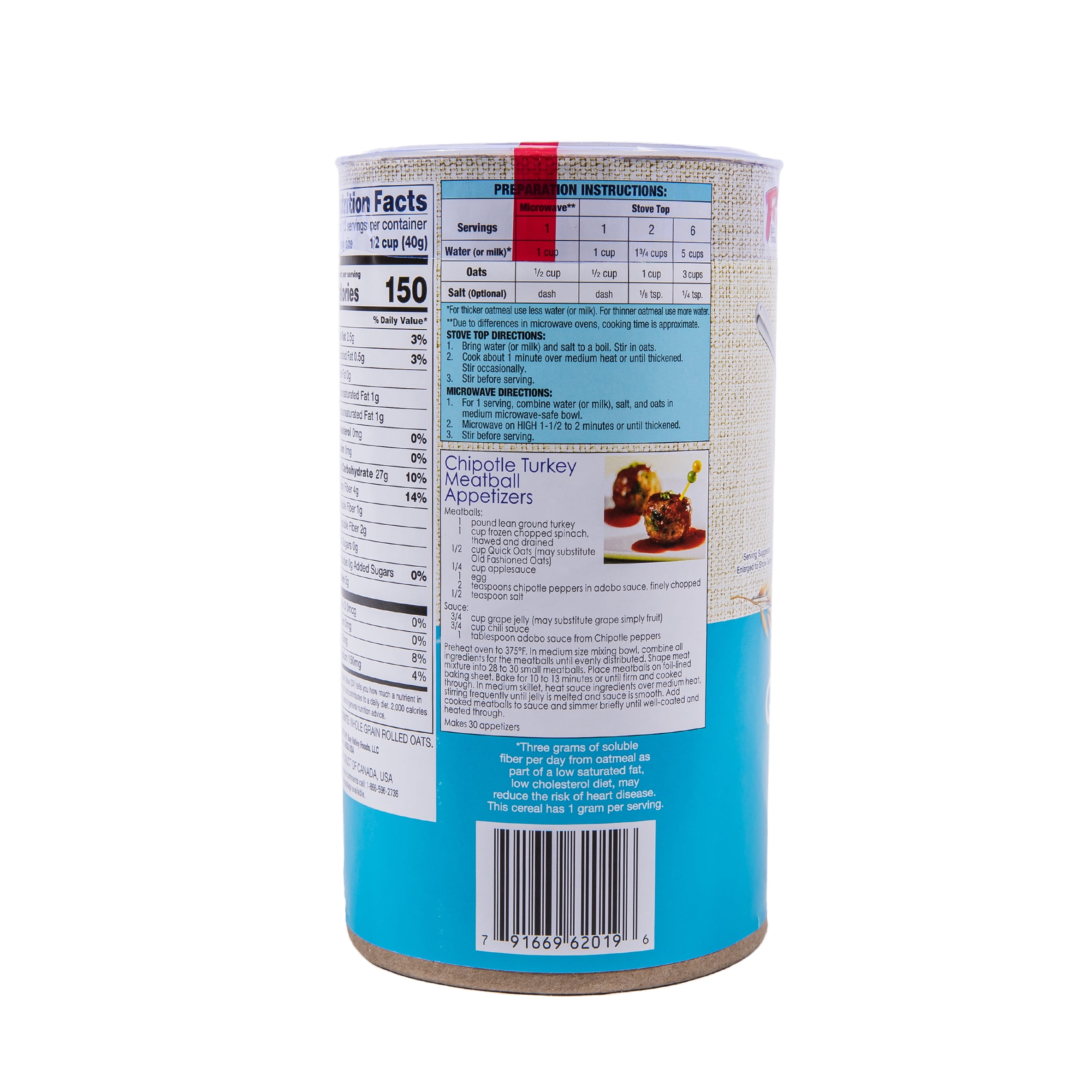 Ralston Whole Grain Quick Cooking Oats, Instant Oatmeal, 18 oz Canister
