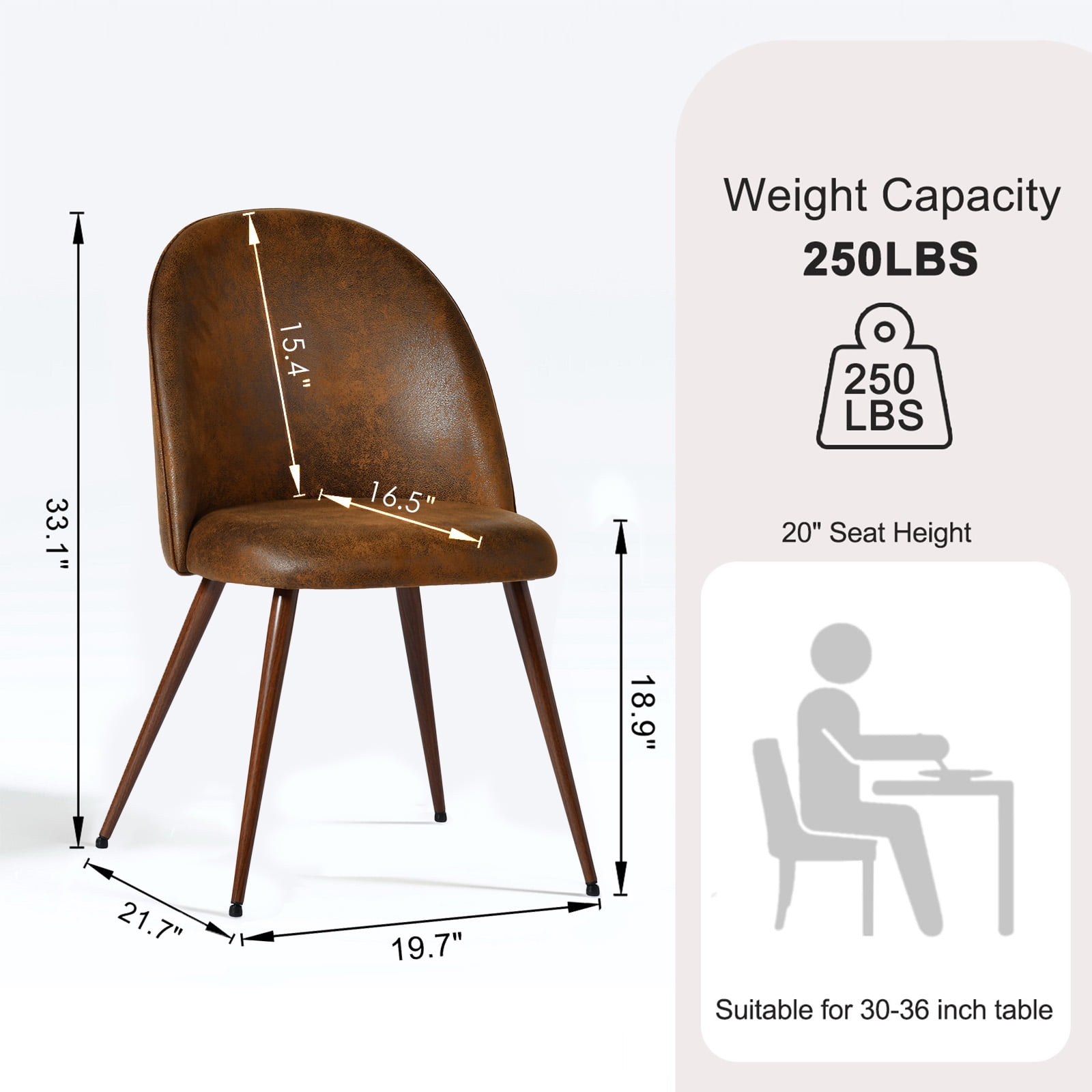 Homy Casa Desk Chairs Set of 2, Upholstered Home Office Reception Guest Chairs, Brown