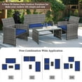 thumbnail image 2 of 4-Piece Outdoor Gray Wicker Patio Conversation Furniture Set, Rattan Patio Furniture Set with Weather Resistant Cushions and Tempered Glass Tabletop,Navy Blue, 2 of 8
