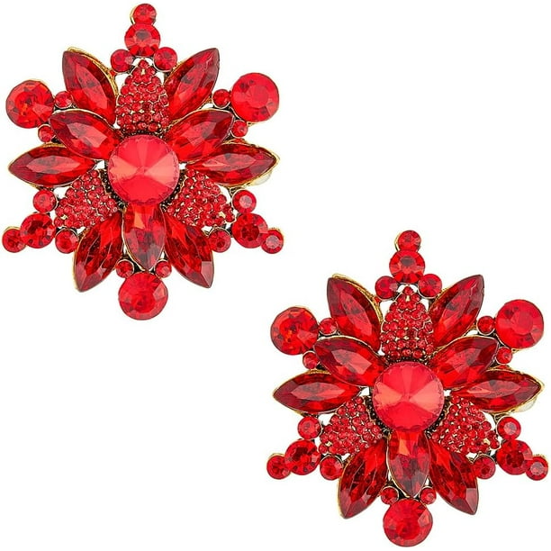 2 broches de flores con diamantes de imitación, broche vintage con gema esmeralda, tonos dorados, broches austriacos con forma de flor, ideales para decorar fiestas.