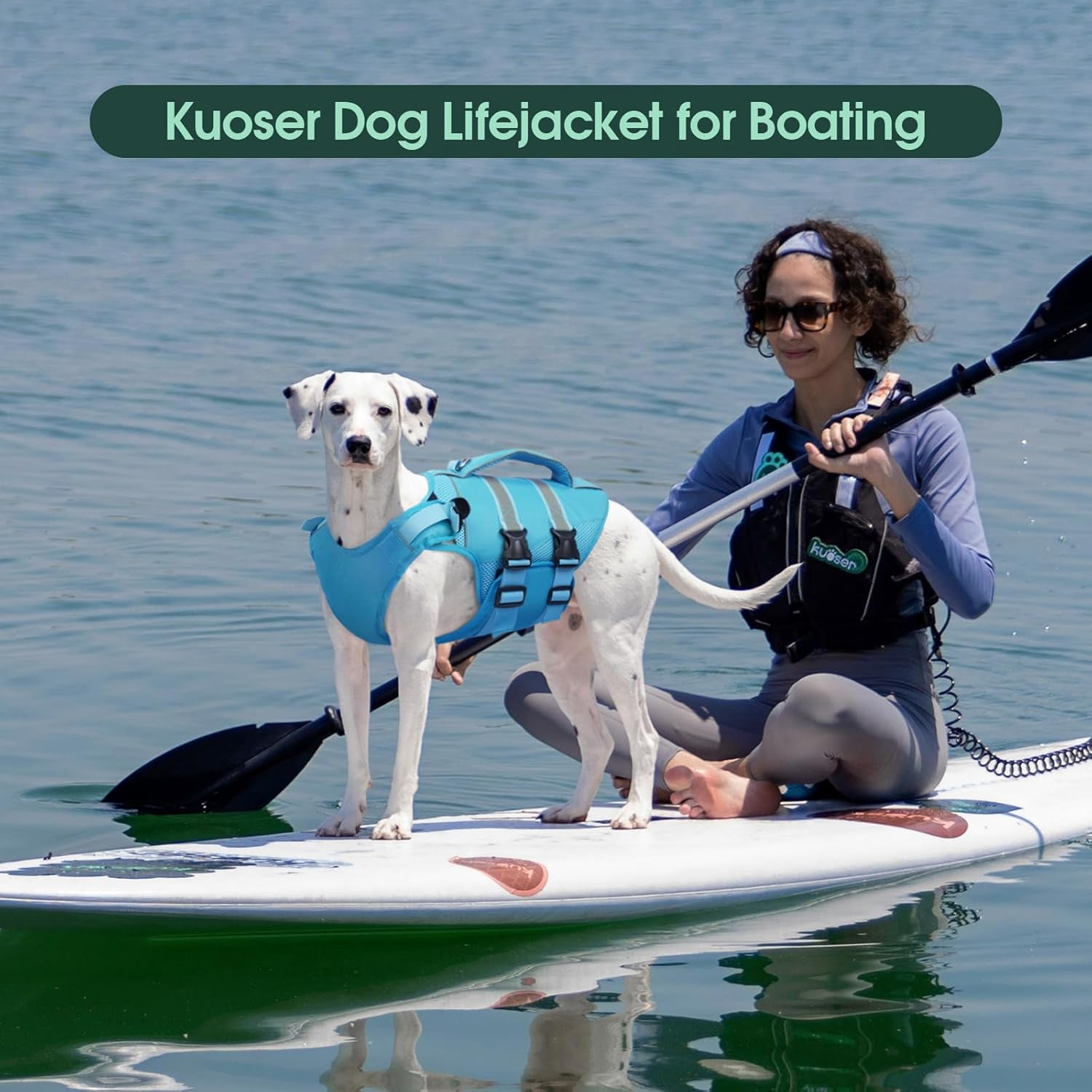 Kuoser Dog Life Jacket, High Flotation Dog Life Vest for Swimming Boating, Blue, XXL
