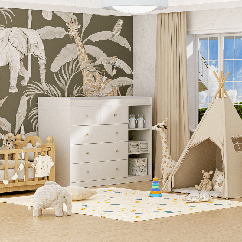 QUNTTINA Baby Changing Table Dresser with 5 Drawers and 3 Storage Cabinet, White