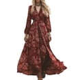 thumbnail image 2 of Haivin Women's Long Sleeve V Neck Bodycon Dress Floral Boho Fall Wedding Guest Dresses 2026, 2 of 8