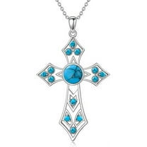 AOBOCO Cross Necklace for Men Women 925 Sterling Silver Cross Pendant with Turquoise Religious Jewelry Gifts for Women Wife Girlfriend