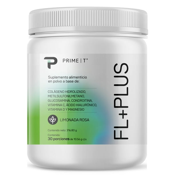 Suplemento Primetech FL+PLUS en Polvo, 30 Servicios con Colágeno Hidrolizado, Glucosamina, Condroitina, Ácido Hialurónico y Vitamina D con sabor a Limonada