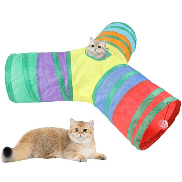 Riforla Cat Toys Interactive Pet Toys Assortments Foldable Rainbow Tunnel Teaser Wand Crinkle Play for Puppy Kitty Cat Tunnel Y Shape Cat Tunnels for Indoor Cats Foldable Cat Toys Toy Tunnels Pink