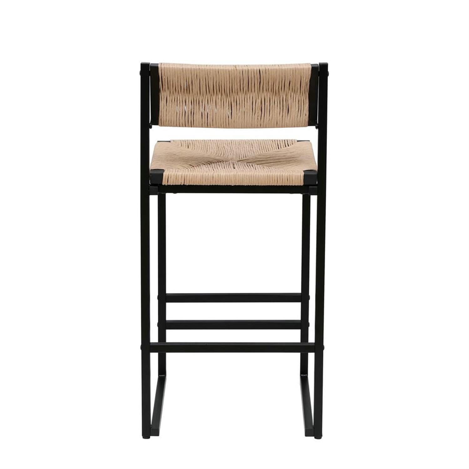 Demi Bonn 34" Counter Height Bar Stools Set of 2, Paper Rope Weave Barstools with Back, Armless Kitchen Island Countertop Chairs for Dining Room, Beige