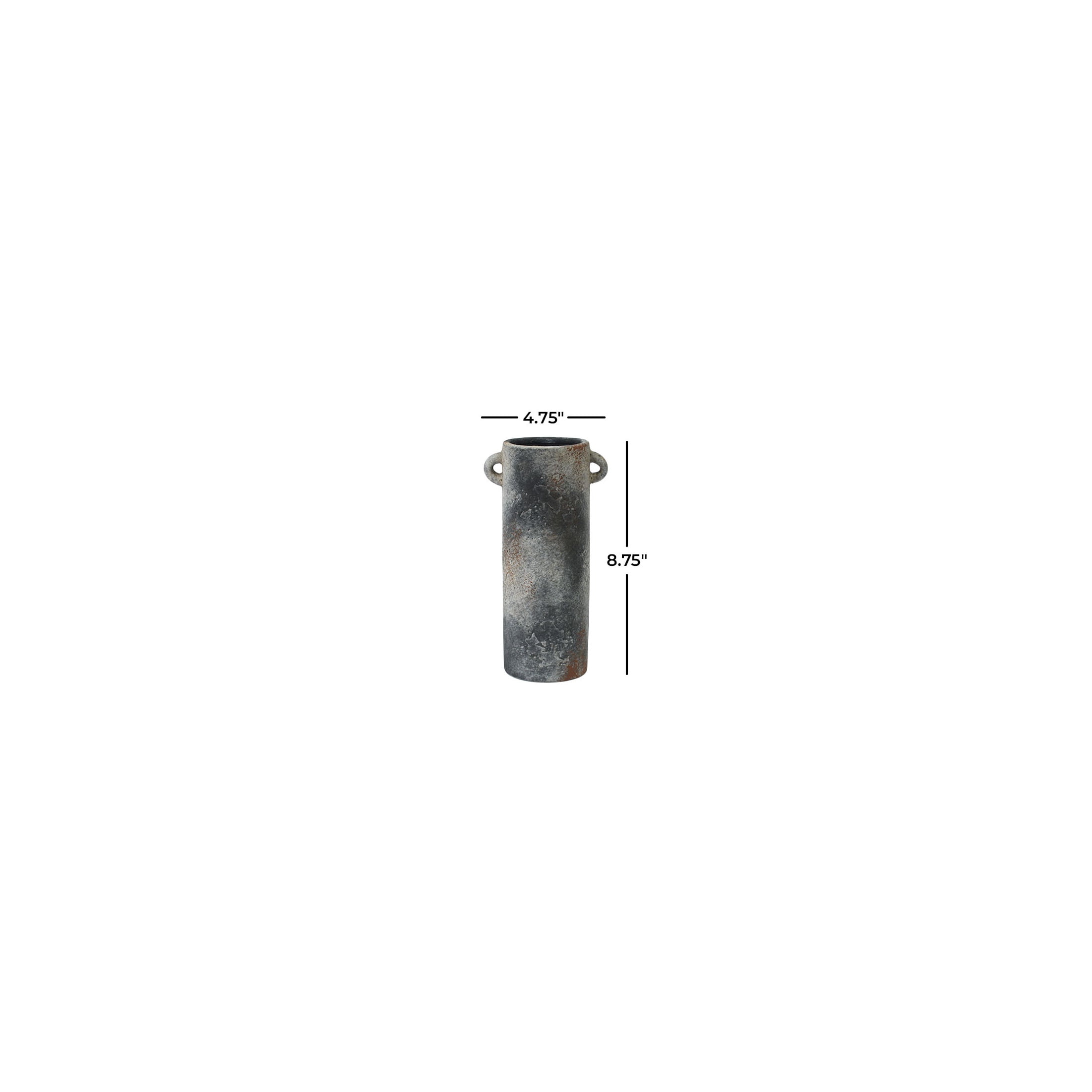 DecMode 9" Antique Style Textured Dark Gray Ceramic Vase with Brown Accents and Handles
