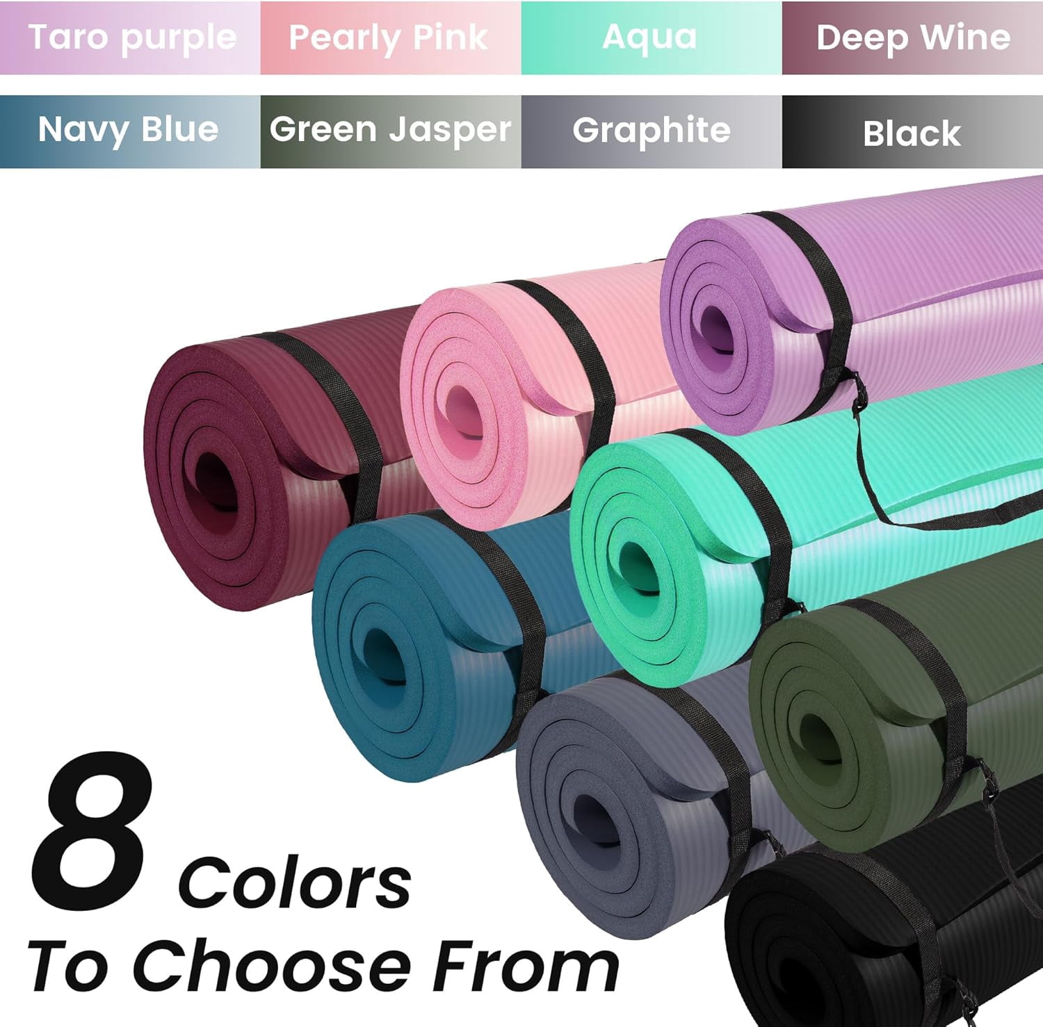 Fitvids 1 Inch Thick Yoga Mat 71x24 Inch - Non Slip Workout Mat with Carry Strap, Multiple Colors - Versatile Exercise Mat for Home, Gym, Pilates, Meditation - For All Skill Levels