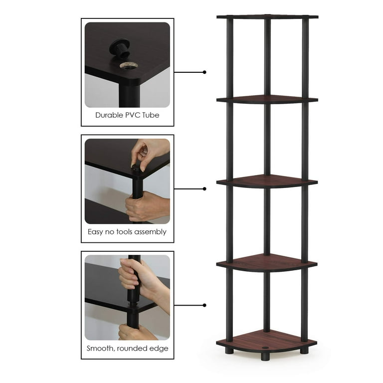 Furinno Turn-N-Tube 5 Tier Corner Shelf Unit, Dark Cherry Furinno Turn-N-Tube 5 Tier Corner Shelf Unit, Dark Cherry