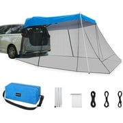 Car Awning Sun Shelter with Mosquito Net, Portable SUV Tent Tailgate Shade Car Canopy for Outdoor Camping Car Travel (Blue)