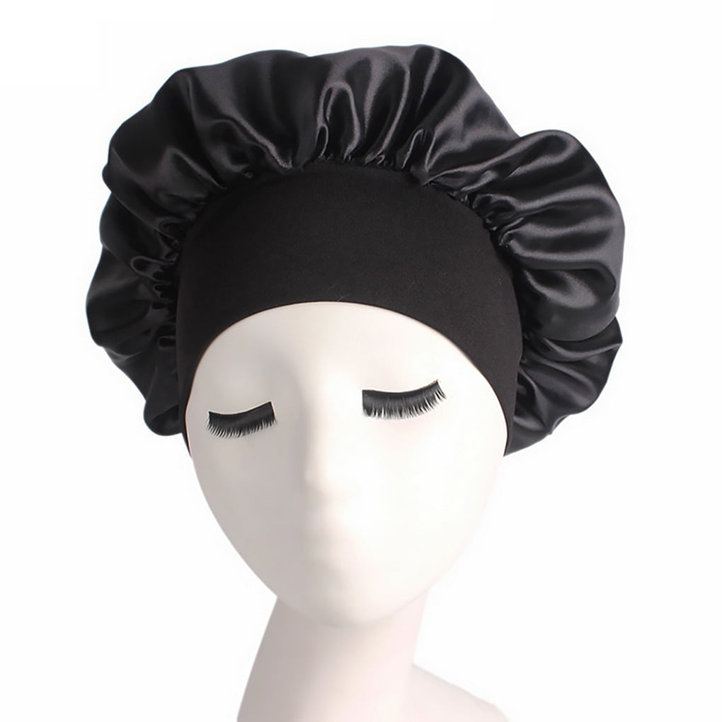 HK Solid Color Soft Satin Sleeping Cap Sleep Hat Hair Care Elastic Bonnet Splen 