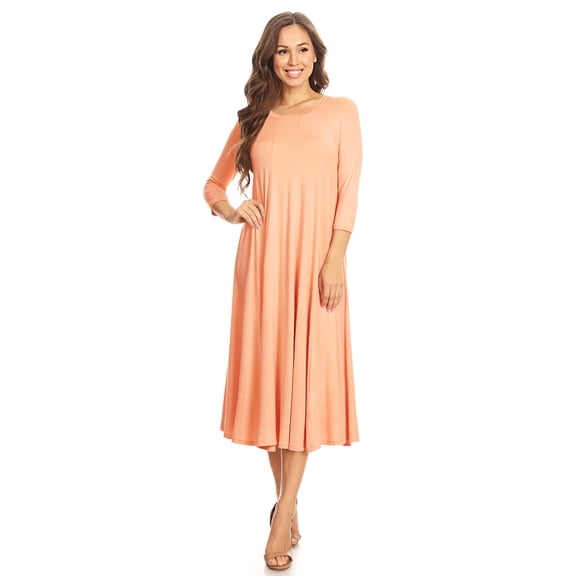 Women's Casual Basic Comfy 3/4 Sleeve Flare A-line Midi Long Maxi Dress