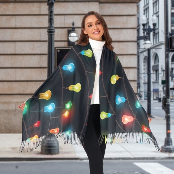 Christmas Lamp Light Post Winter Scarf for Women Fashion Warm Long Soft Blanket Scarves Gifts