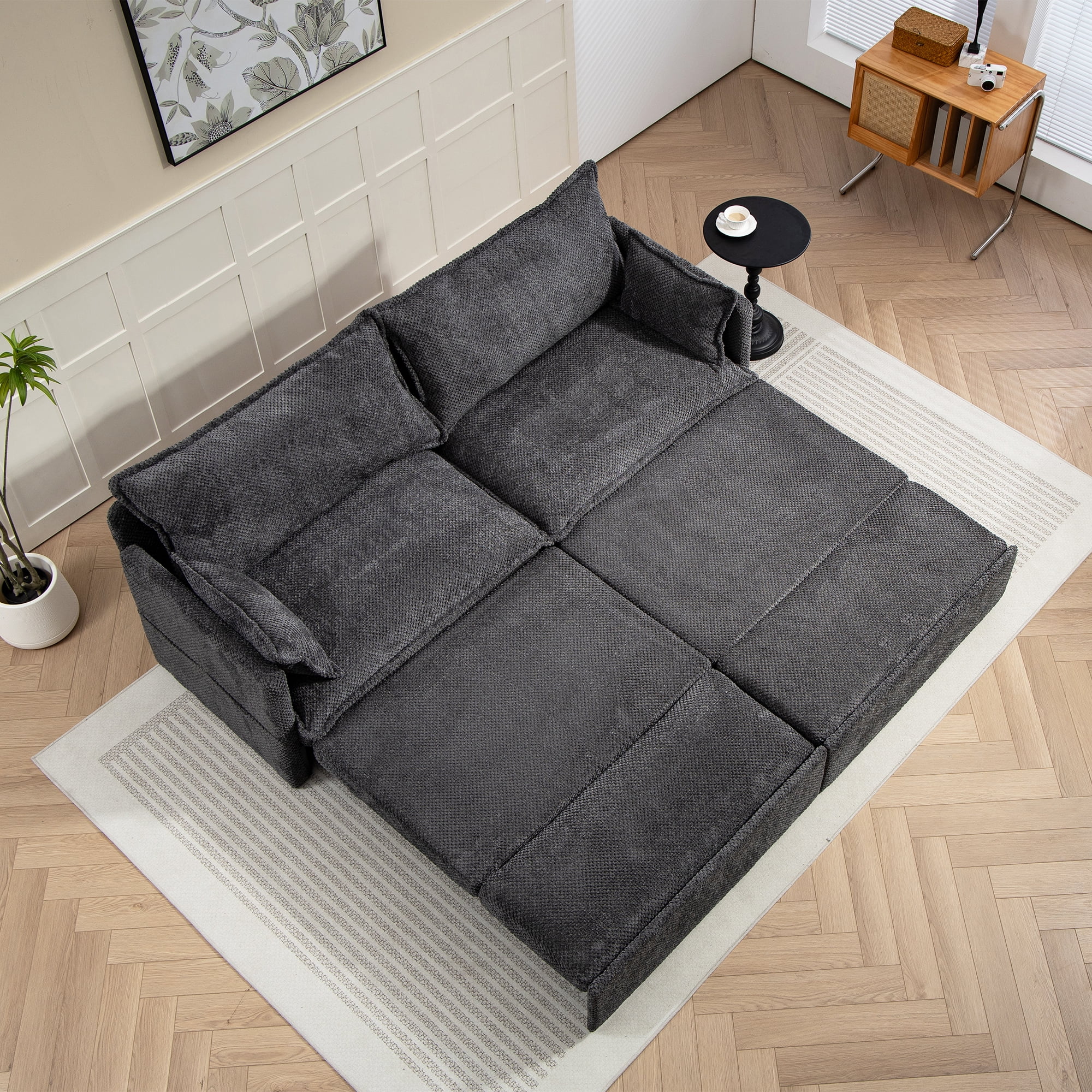 73.6'' Pull Out Sofa Bed, 3 in 1 Convertible Sleeper Loveseat Sofa, Pull Out Couch with USB Charging, Side Pockets for Living Room, Apartment, Small Spaces (Corduroy, Gray)