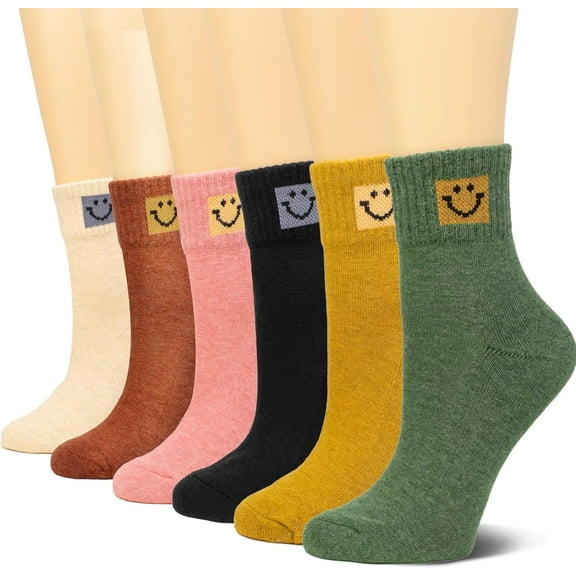 6 Pairs Women's Mini Crew/Ankle Cotton Athletic Socks with Thick Cushioned 9-11 Colorful
