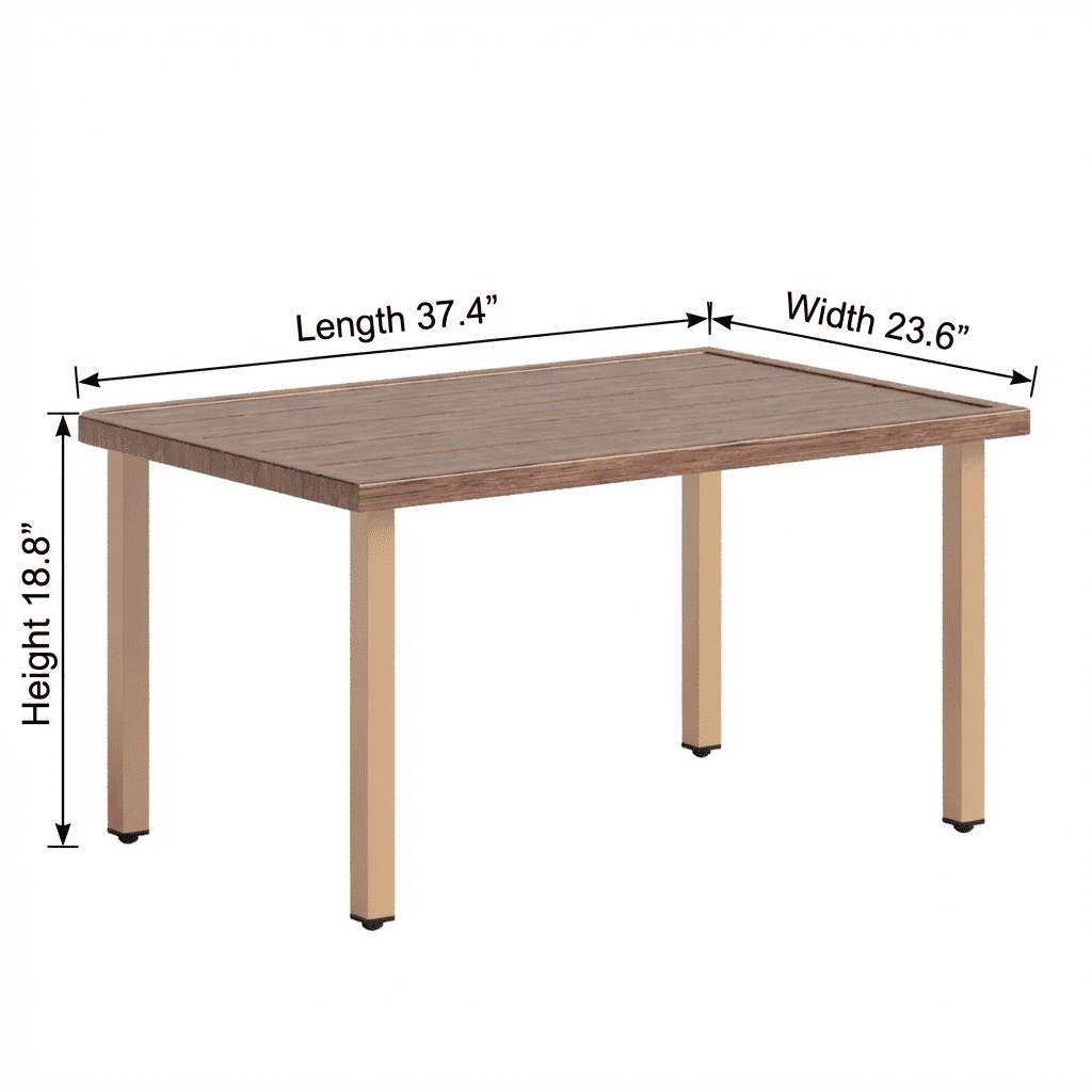 NestNook Outdoor Coffee Table, Rectangular Patio Table with Wood-Grain Top and Metal Frame for Garden, Deck, Balcony