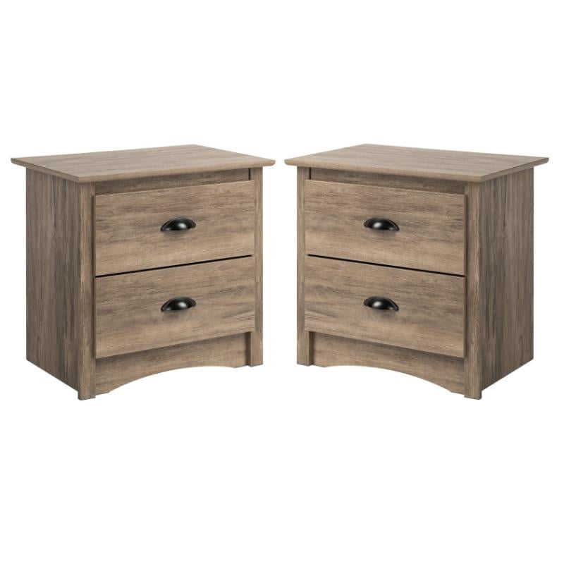 Home Square 2 Drawer Wooden Nightstand Set in Drifted Gray (Set of 2
