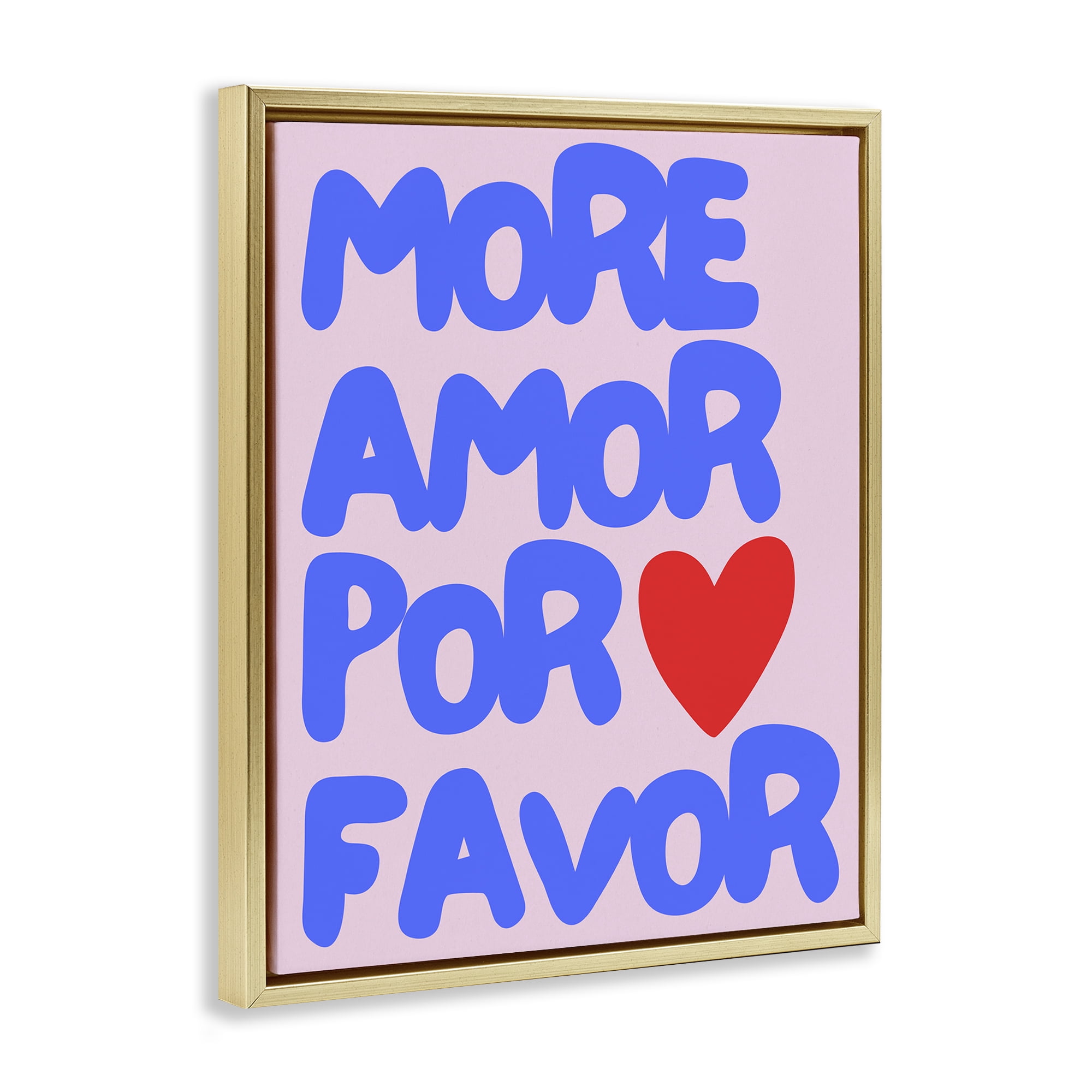 Stupell Industries Blue & Red More Amor Text & Numbers Painting Gold Floater Framed Canvas Art Print Wall Art, 17 x 21