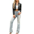 thumbnail image 2 of Allegra K Women's Bomber Jacket Cropped Faux Leather Jackets Casual Zip Up PU Moto Bike Outwear M Black, 2 of 6