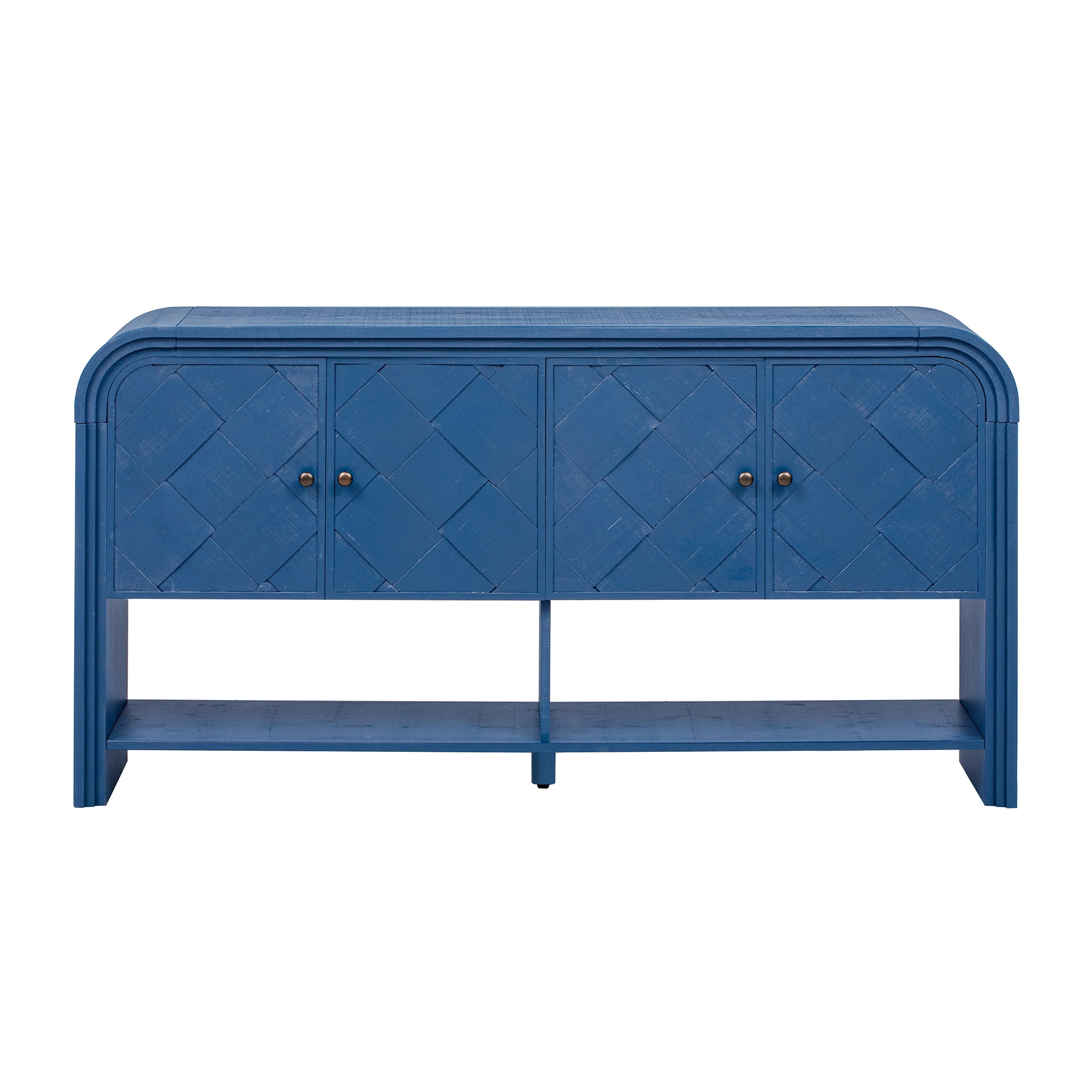 EUROCO 59.8" Long Console Table,Wood Entryway Table with 4 Doors and Open Storage Shelf, Narrow Long Sofa Table Behind Couch for Hallway, Living Room,Navy Blue
