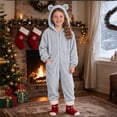 thumbnail image 2 of Byoo Zip Up Hooded Jumpsuit for Tween Boy Cozy Sherpa Fleece Solid Color One Piece Onesie, 2 of 6